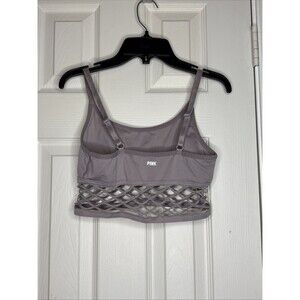 Victoria’s Secret PINK L Sports Bra Lavender Purple Fishnet Mesh Detail